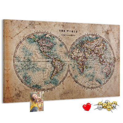 Lavagna di sughero mappa del mondo antico con contorni colorati