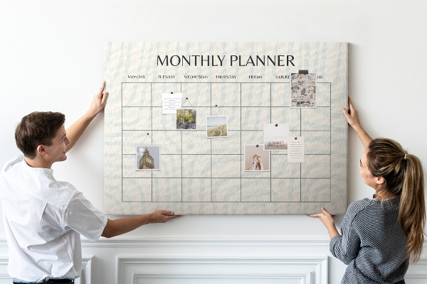 Bacheca in sughero agenda mensile dal design minimalista