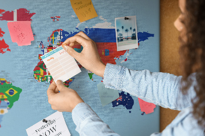Bacheca in sughero mappa del mondo con bandiere dei paesi