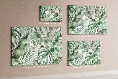 Bacheca in sughero con stampa di foglie tropicali in varie tonalità di verde