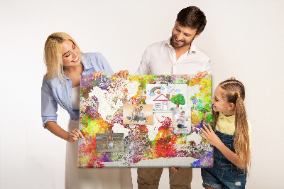 Bacheca in sughero mappa del mondo colorata in stile acquerello