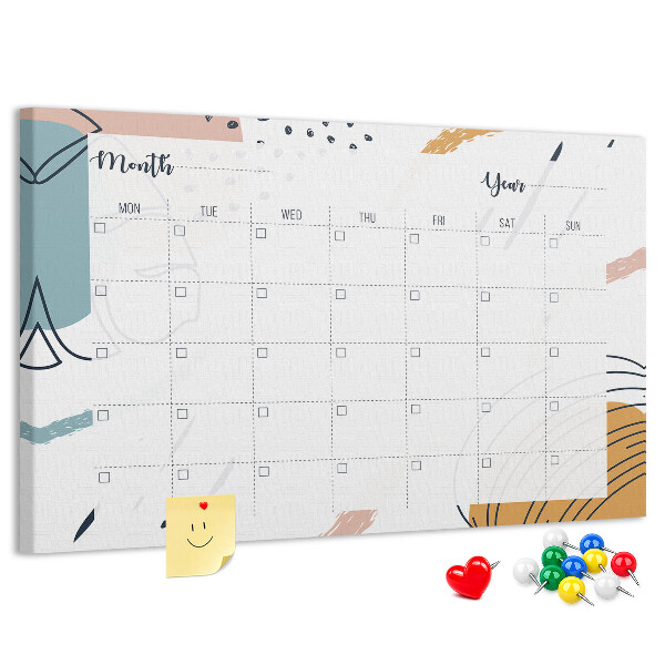 Bacheca in sughero calendario colorato con motivi astratti