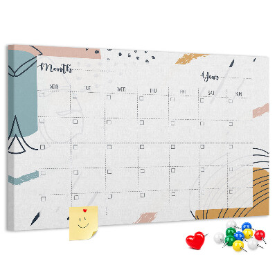 Bacheca in sughero calendario colorato con motivi astratti