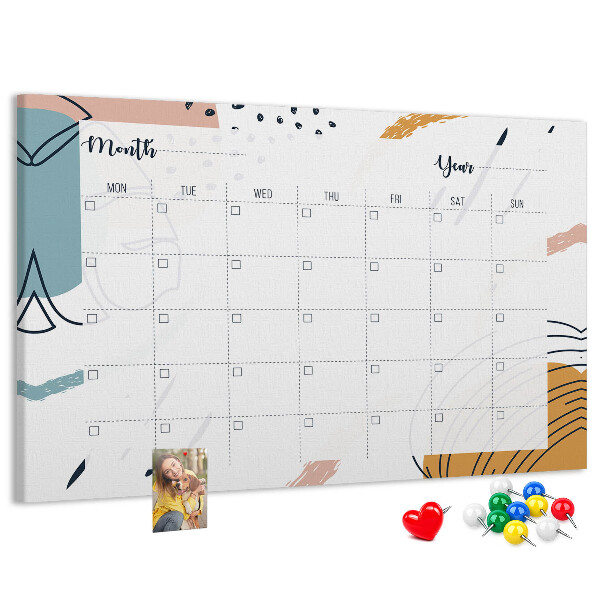 Bacheca in sughero calendario colorato con motivi astratti