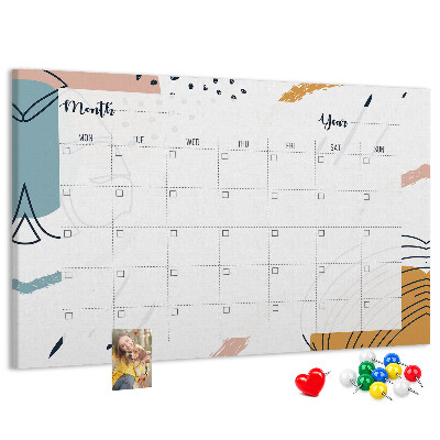 Bacheca in sughero calendario colorato con motivi astratti