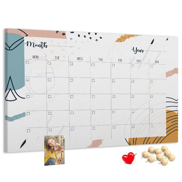 Bacheca in sughero calendario colorato con motivi astratti