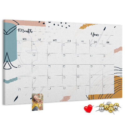 Bacheca in sughero calendario colorato con motivi astratti