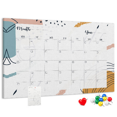 Bacheca in sughero calendario colorato con motivi astratti