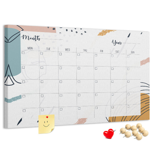 Bacheca in sughero calendario colorato con motivi astratti