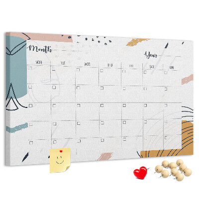 Bacheca in sughero calendario colorato con motivi astratti