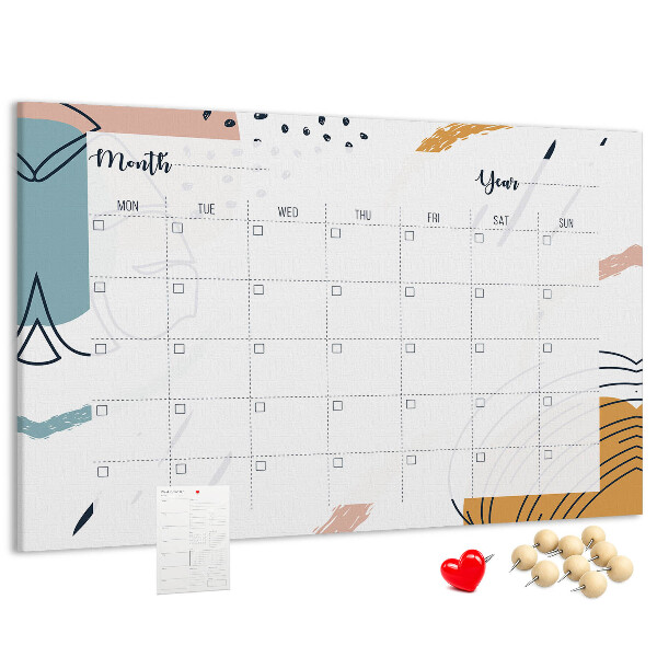 Bacheca in sughero calendario colorato con motivi astratti