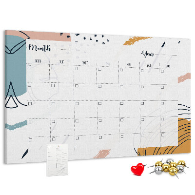 Bacheca in sughero calendario colorato con motivi astratti