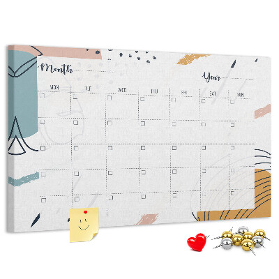 Bacheca in sughero calendario colorato con motivi astratti