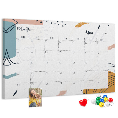 Bacheca in sughero calendario colorato con motivi astratti