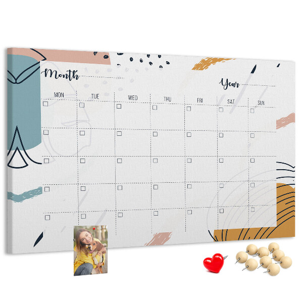 Bacheca in sughero calendario colorato con motivi astratti
