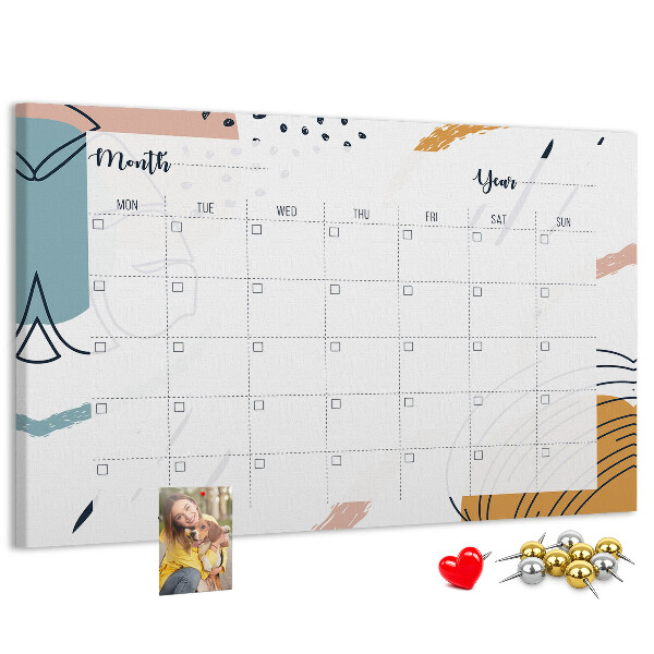 Bacheca in sughero calendario colorato con motivi astratti
