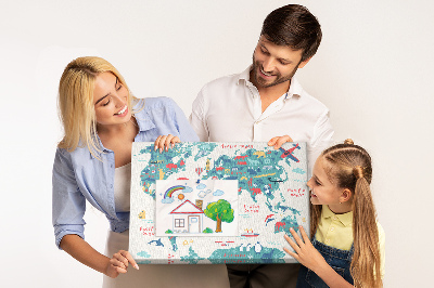 Lavagna di sughero mappa del mondo colorata con icone di animali