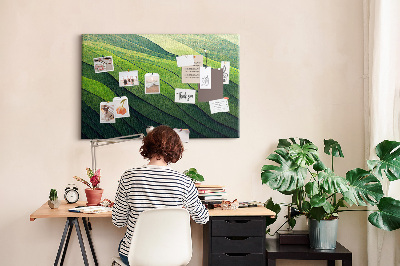 Bacheca in sughero con design ispirato alle onde verdi e alla texture della terra