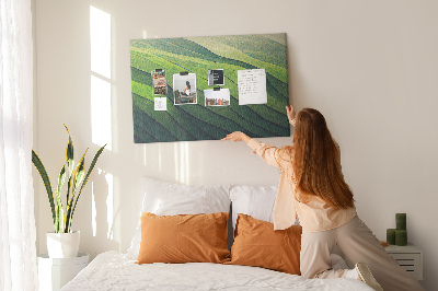 Bacheca in sughero con design ispirato alle onde verdi e alla texture della terra