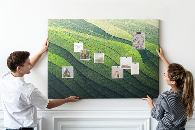 Bacheca in sughero con design ispirato alle onde verdi e alla texture della terra
