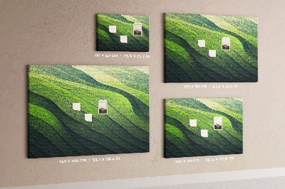Bacheca in sughero con design ispirato alle onde verdi e alla texture della terra