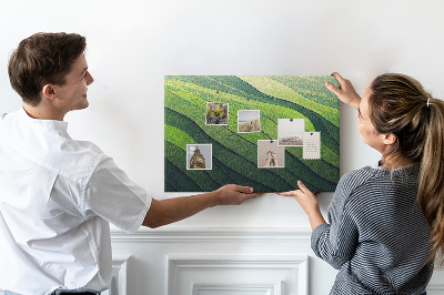 Bacheca in sughero con design ispirato alle onde verdi e alla texture della terra