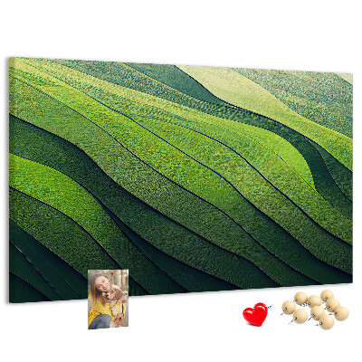Bacheca in sughero con design ispirato alle onde verdi e alla texture della terra