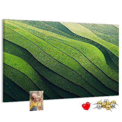 Bacheca in sughero con design ispirato alle onde verdi e alla texture della terra