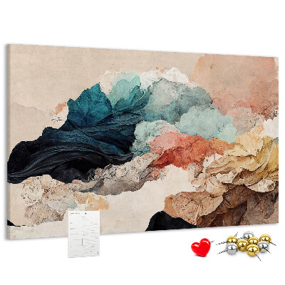 Bacheca in sughero con stampa di schizzi astratti di forme ondulate e colorate
