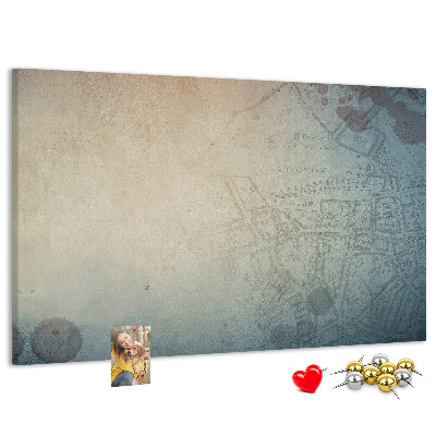 Bacheca in sughero con stampa di mappa antica e macchie decorative