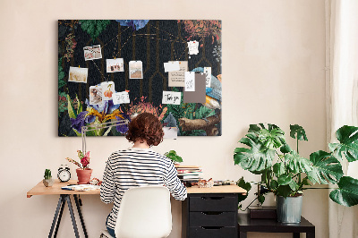 Lavagna di sughero motivo floreale con un uccellino colorato