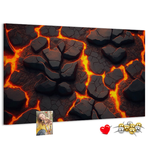 Lavagna di sughero con stampa roccia vulcanica e lava fluida
