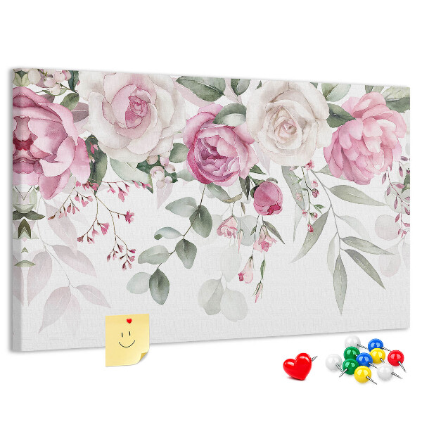 Lavagna di sughero con motivo floreale in delicate tonalità di rosa