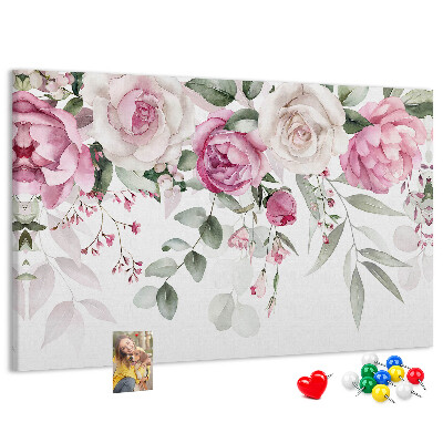Lavagna di sughero con motivo floreale in delicate tonalità di rosa