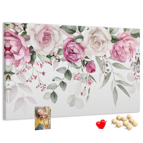 Lavagna di sughero con motivo floreale in delicate tonalità di rosa