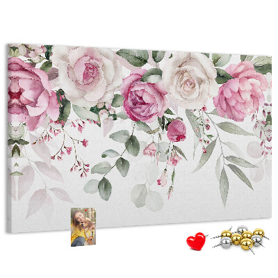 Lavagna di sughero con motivo floreale in delicate tonalità di rosa
