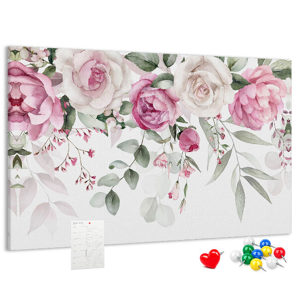 Lavagna di sughero con motivo floreale in delicate tonalità di rosa