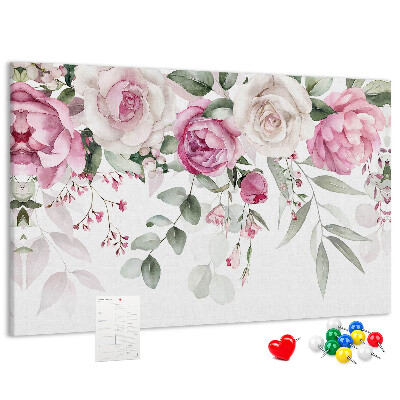 Lavagna di sughero con motivo floreale in delicate tonalità di rosa