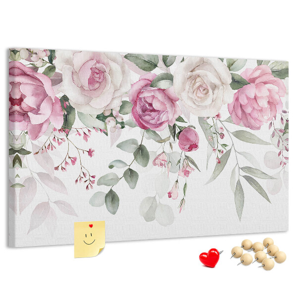 Lavagna di sughero con motivo floreale in delicate tonalità di rosa