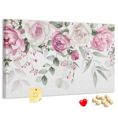 Lavagna di sughero con motivo floreale in delicate tonalità di rosa