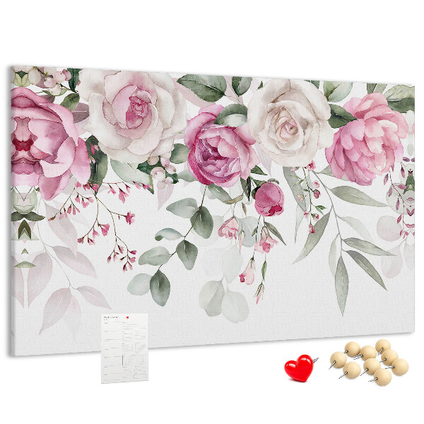 Lavagna di sughero con motivo floreale in delicate tonalità di rosa