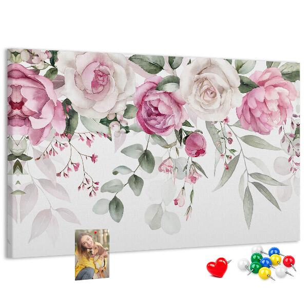 Lavagna di sughero con motivo floreale in delicate tonalità di rosa