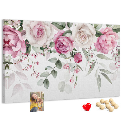 Lavagna di sughero con motivo floreale in delicate tonalità di rosa