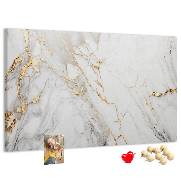 Bacheca in sughero con elegante motivo in marmo e venature dorate