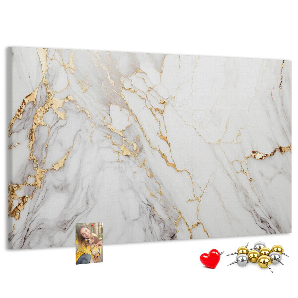 Bacheca in sughero con elegante motivo in marmo e venature dorate