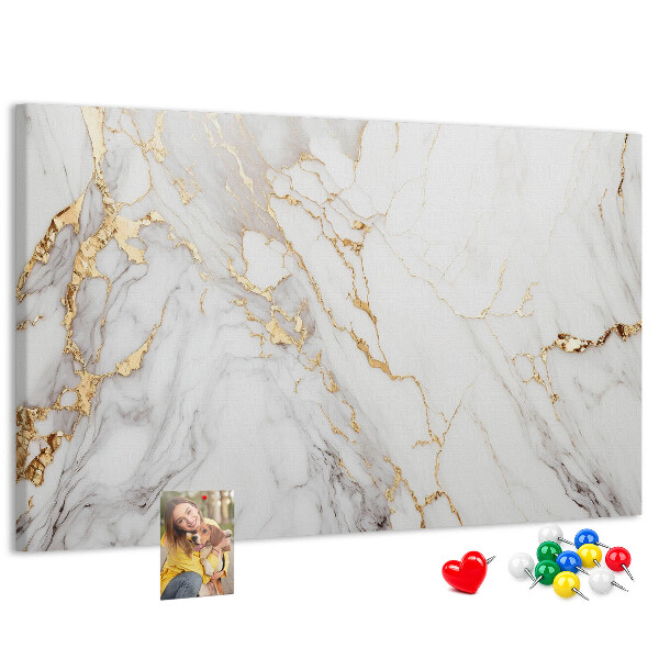 Bacheca in sughero con elegante motivo in marmo e venature dorate