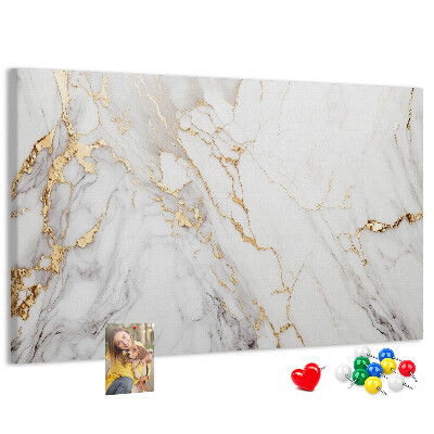 Bacheca in sughero con elegante motivo in marmo e venature dorate