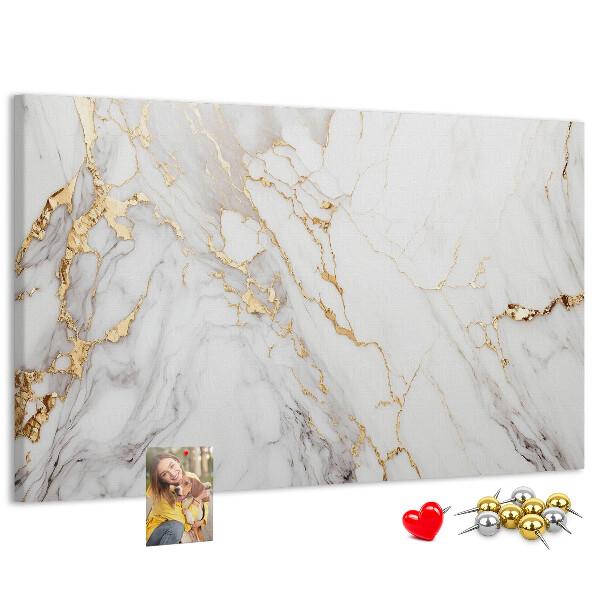 Bacheca in sughero con elegante motivo in marmo e venature dorate
