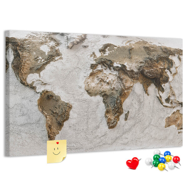 Bacheca in sughero mappa del mondo in diverse tonalità di marrone
