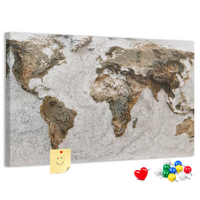 Bacheca in sughero mappa del mondo in diverse tonalità di marrone